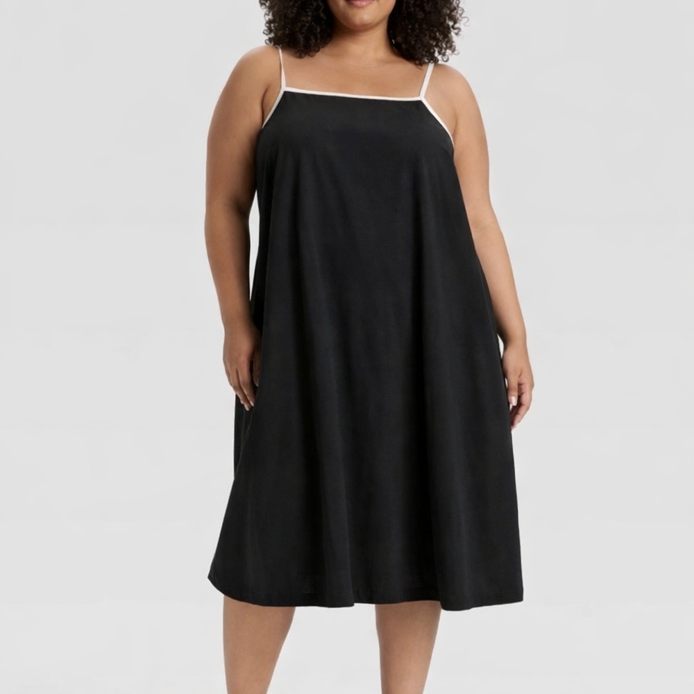 Ava & Viv Black Midi Slip Dress NWT Plus Size Minimalist Summer Dress